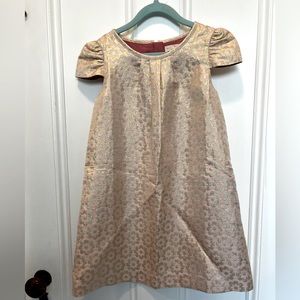 Mini Boden brocade dress in pink and gold.